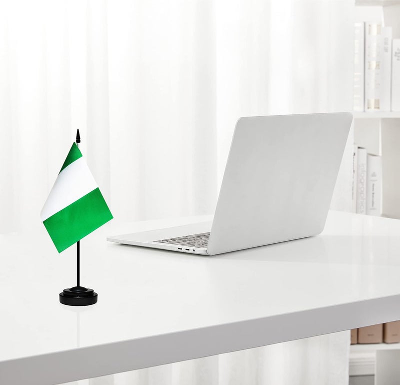 BCLin Nigeria Desk Flag Set, 2 Pack Nigerian Table Office Flags, Small Mini Desktop Flag With 12" Solid Black Pole, Black Base, Miniature Desktop Flag - Image 5